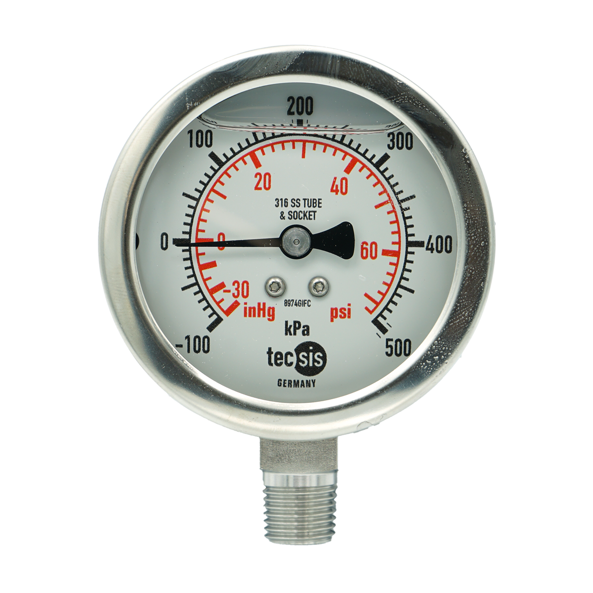 P2032 63mm Bottom-Entry Pressure Gauge: All Stainless Steel, 1/4" BSPT