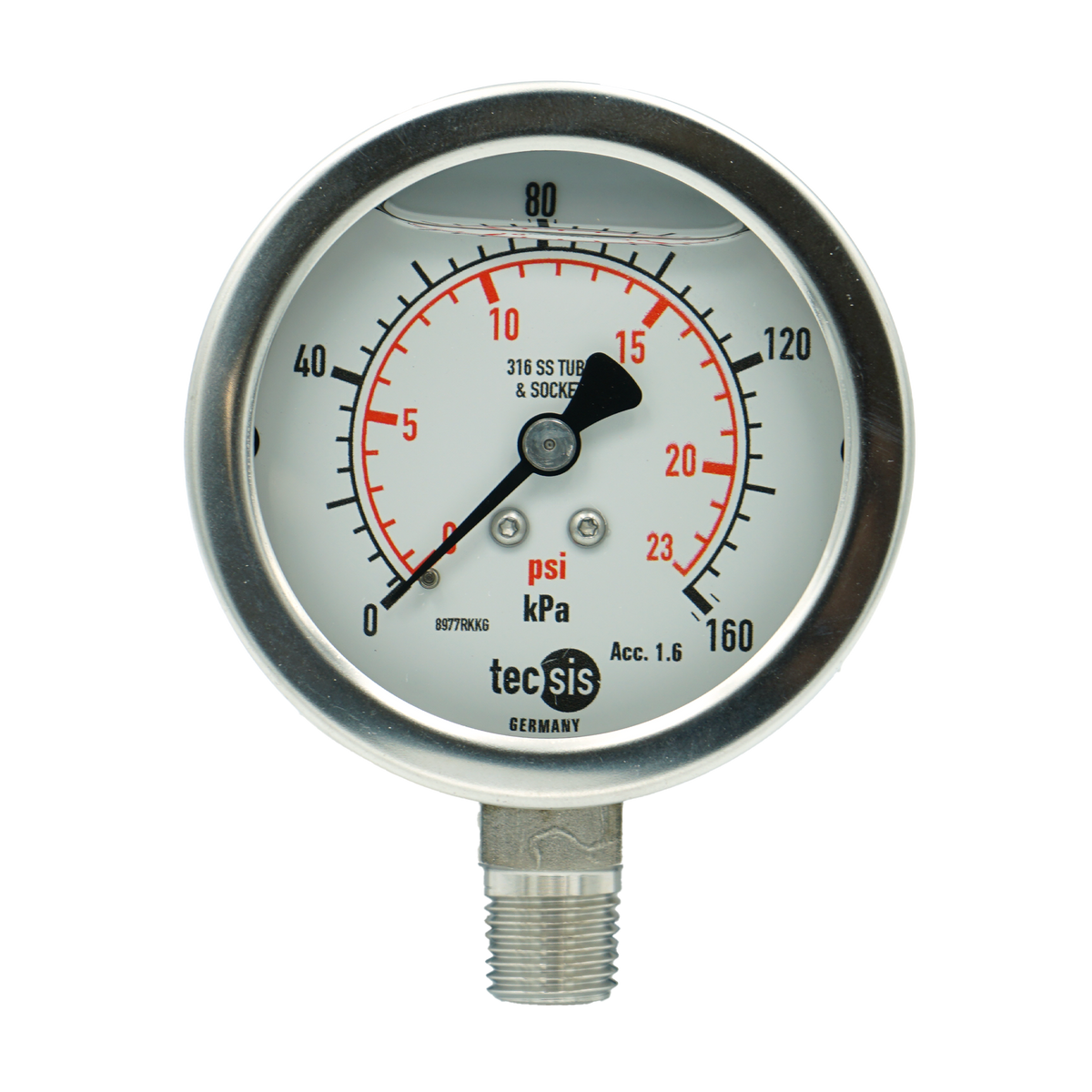 P2032 63mm Bottom-Entry Pressure Gauge: All Stainless Steel, 1/4" BSPT