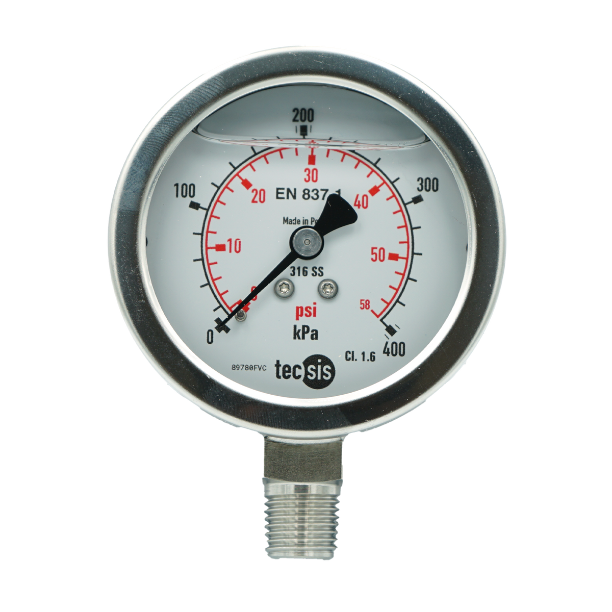 P2032 63mm Bottom-Entry Pressure Gauge: All Stainless Steel, 1/4" BSPT