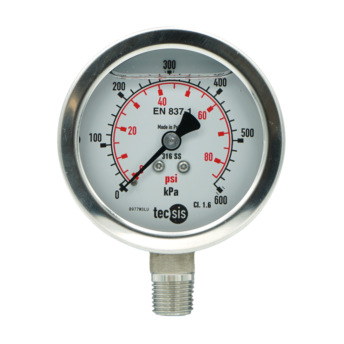 P2032 63mm Bottom-Entry Pressure Gauge: All Stainless Steel, 1/4" BSPT