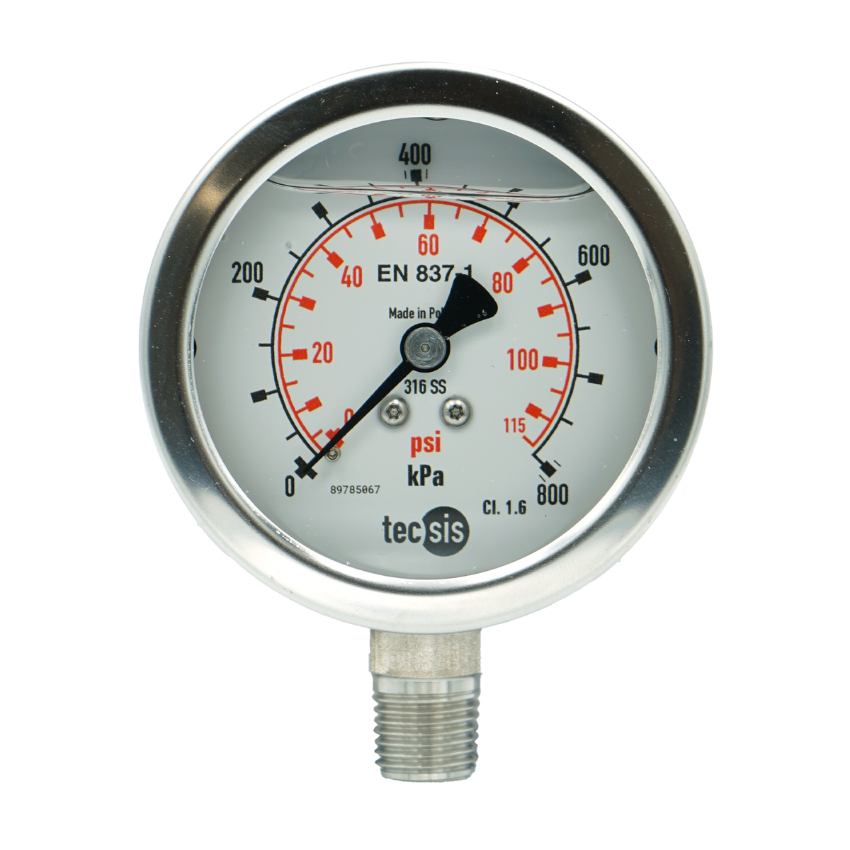 P2032 63mm Bottom-Entry Pressure Gauge: All Stainless Steel, 1/4" BSPT