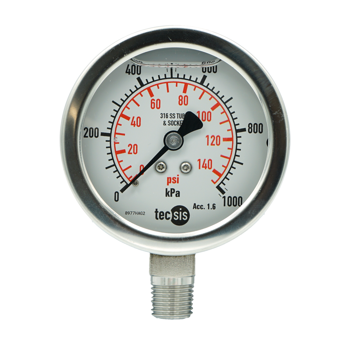 P2032 63mm Bottom-Entry Pressure Gauge: All Stainless Steel, 1/4" BSPT