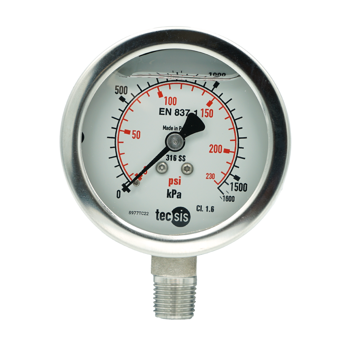 P2032 63mm Bottom-Entry Pressure Gauge: All Stainless Steel, 1/4" BSPT