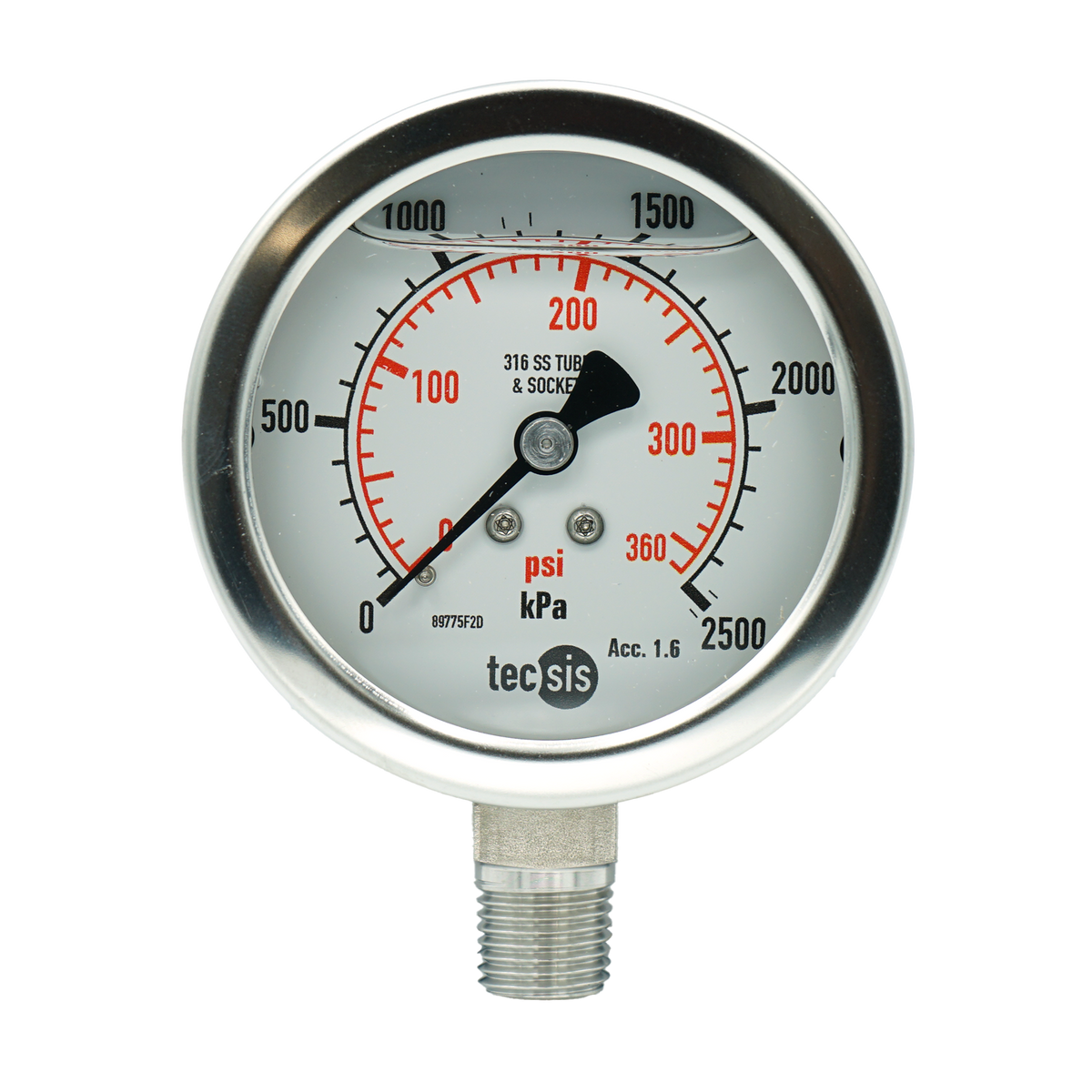 P2032 63mm Bottom-Entry Pressure Gauge: All Stainless Steel, 1/4" BSPT