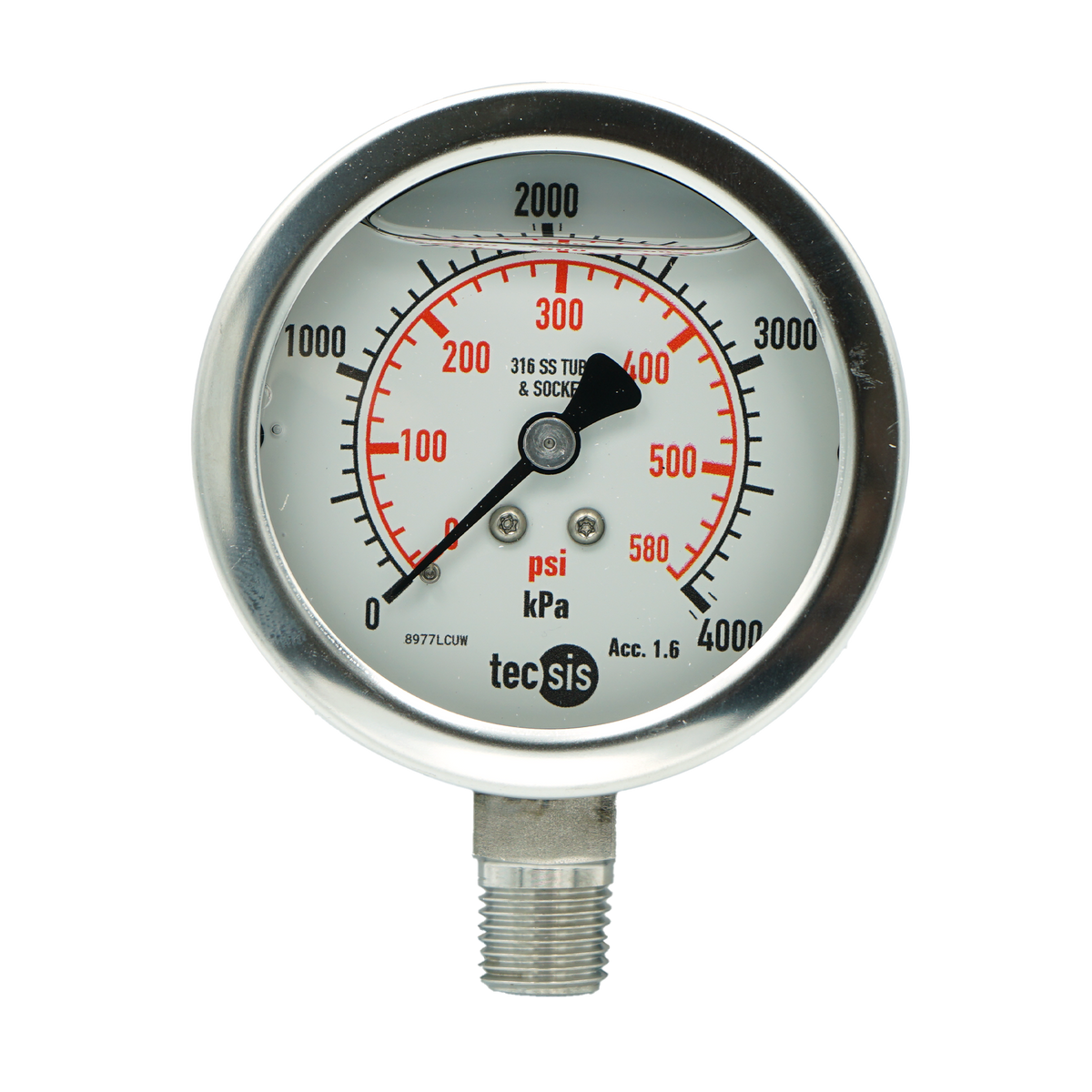 P2032 63mm Bottom-Entry Pressure Gauge: All Stainless Steel, 1/4" BSPT