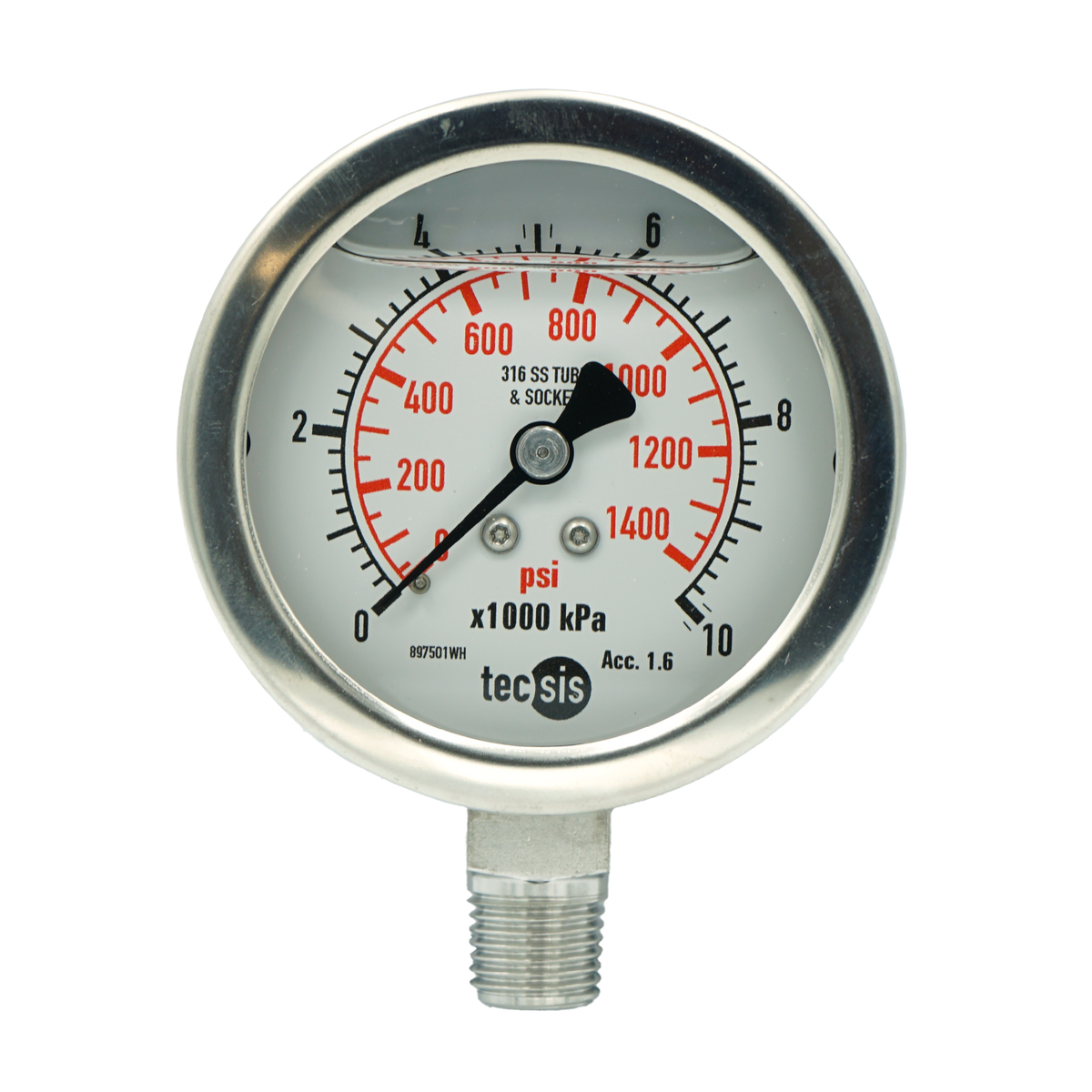 P2032 63mm Bottom-Entry Pressure Gauge: All Stainless Steel, 1/4" BSPT