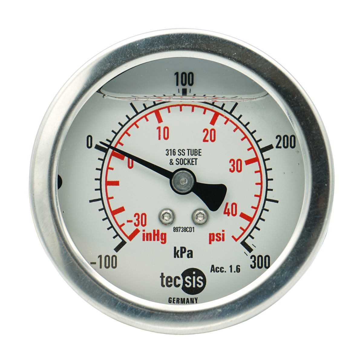 P2033 63mm Rear-Entry Pressure Gauge: All Stainless Steel, 1/4" BSPT