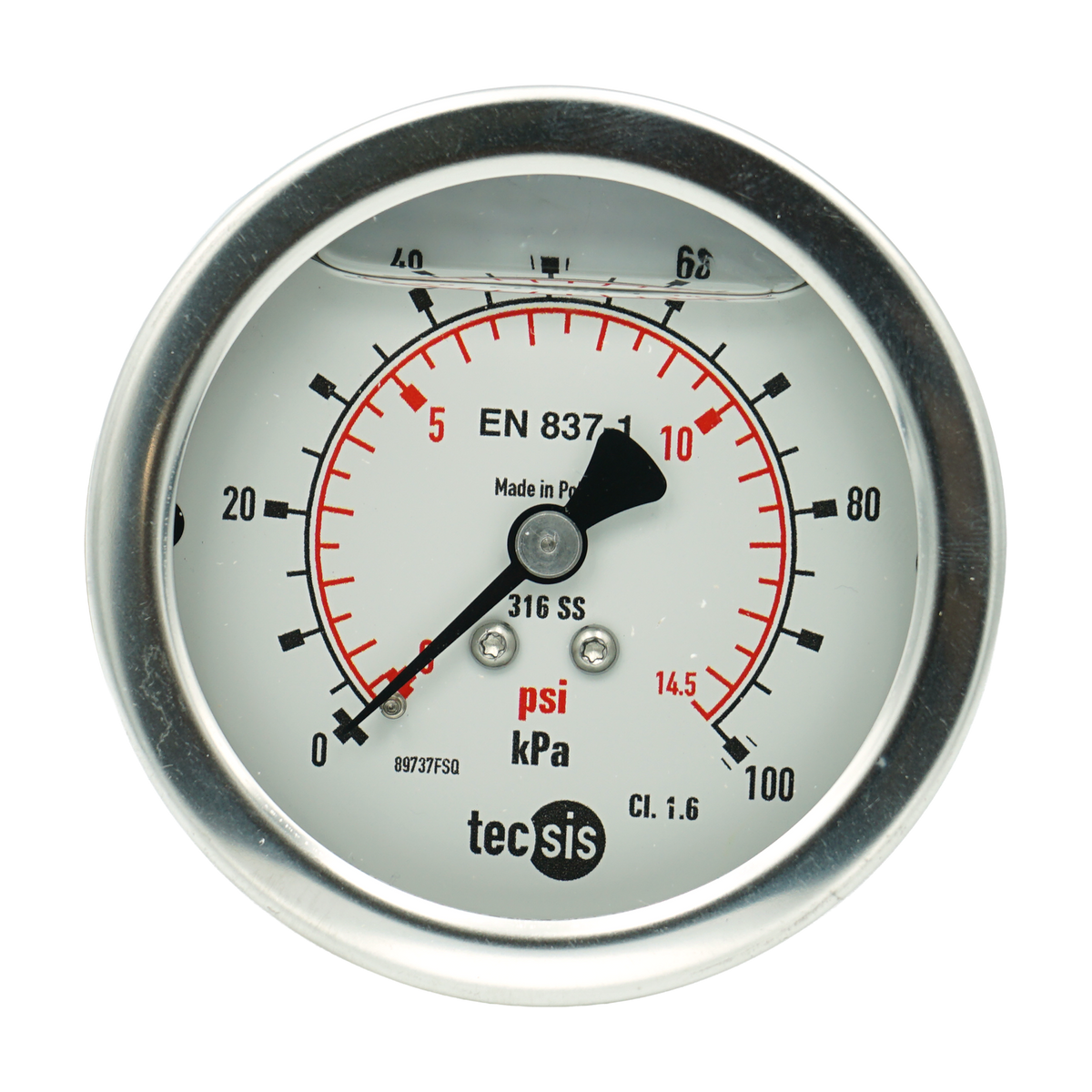 P2033 63mm Rear-Entry Pressure Gauge: All Stainless Steel, 1/4" BSPT