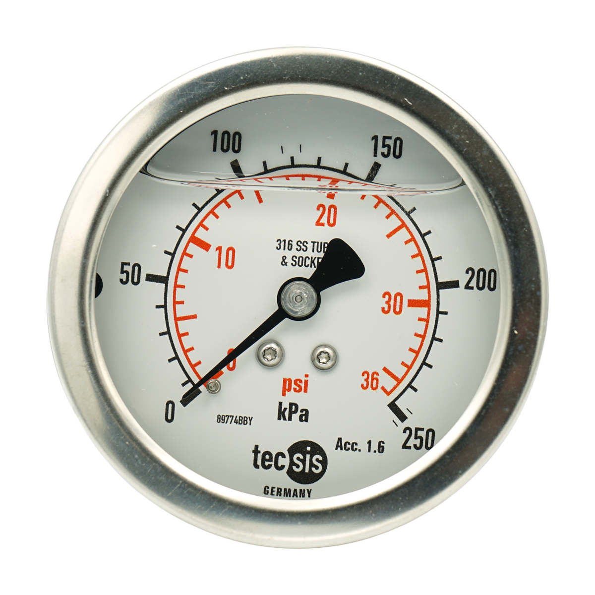 P2033 63mm Rear-Entry Pressure Gauge: All Stainless Steel, 1/4" BSPT