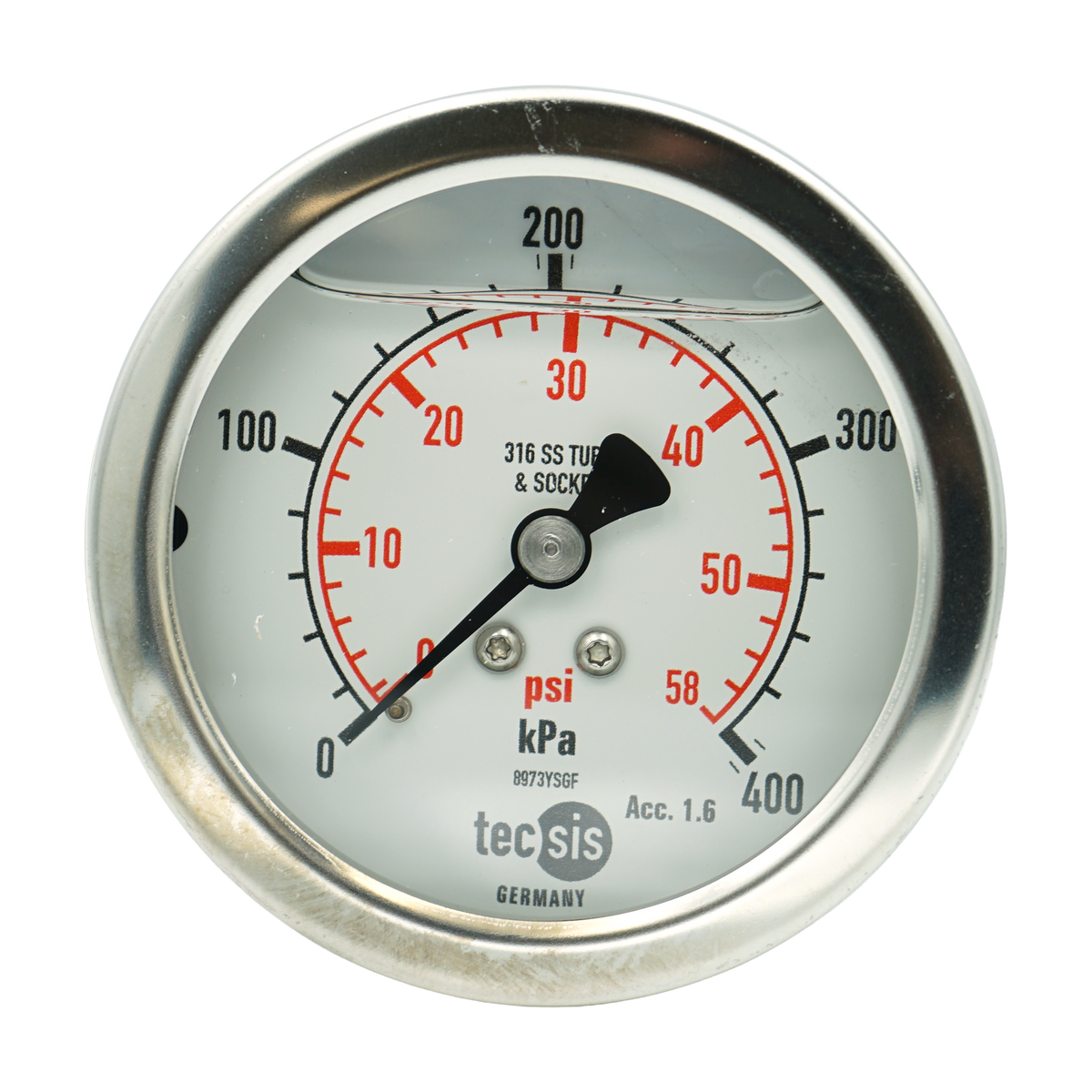 P2033 63mm Rear-Entry Pressure Gauge: All Stainless Steel, 1/4" BSPT