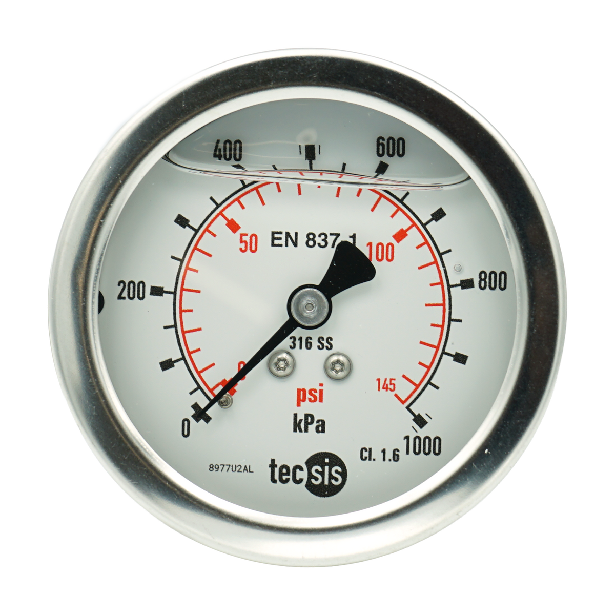 P2033 63mm Rear-Entry Pressure Gauge: All Stainless Steel, 1/4" BSPT