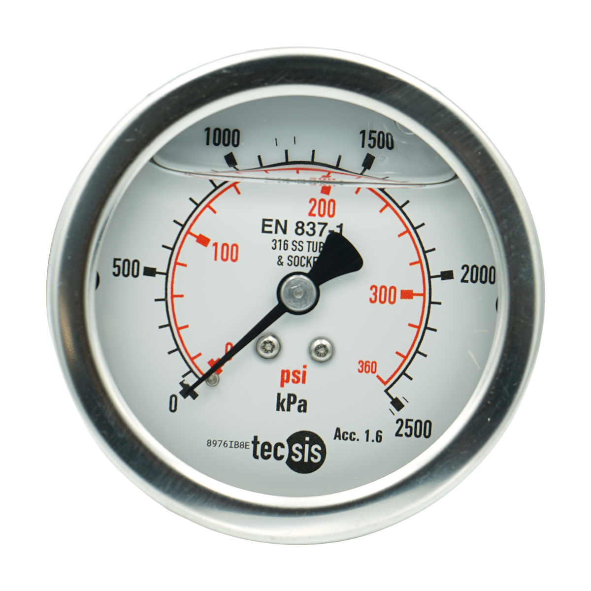 P2033 63mm Rear-Entry Pressure Gauge: All Stainless Steel, 1/4" BSPT