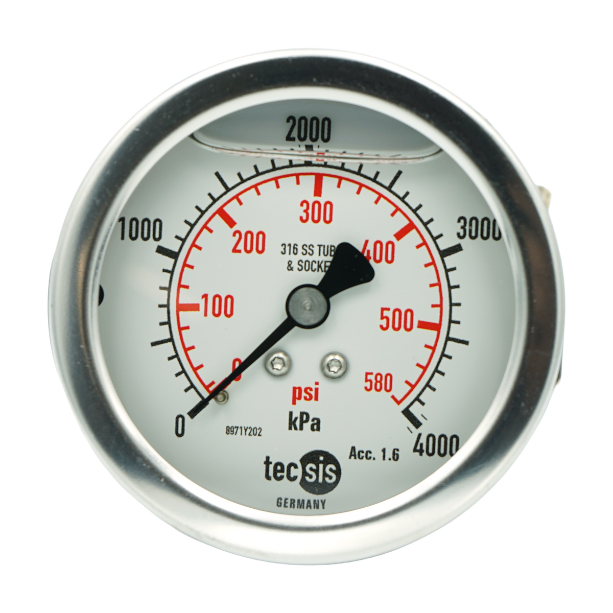P2033 63mm Rear-Entry Pressure Gauge: All Stainless Steel, 1/4" BSPT