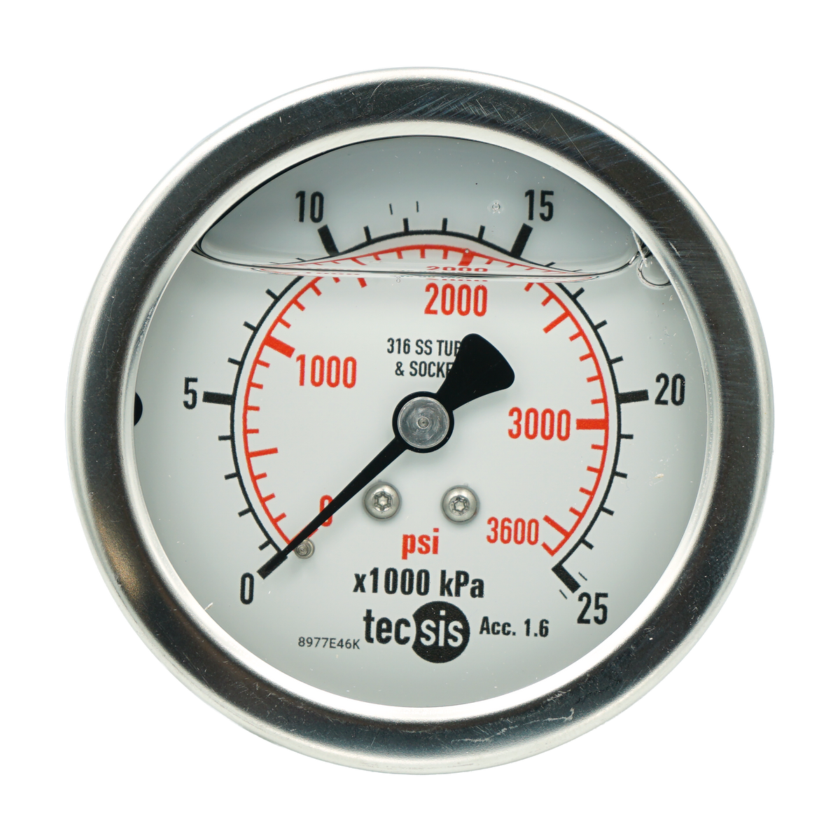 P2033 63mm Rear-Entry Pressure Gauge: All Stainless Steel, 1/4" BSPT