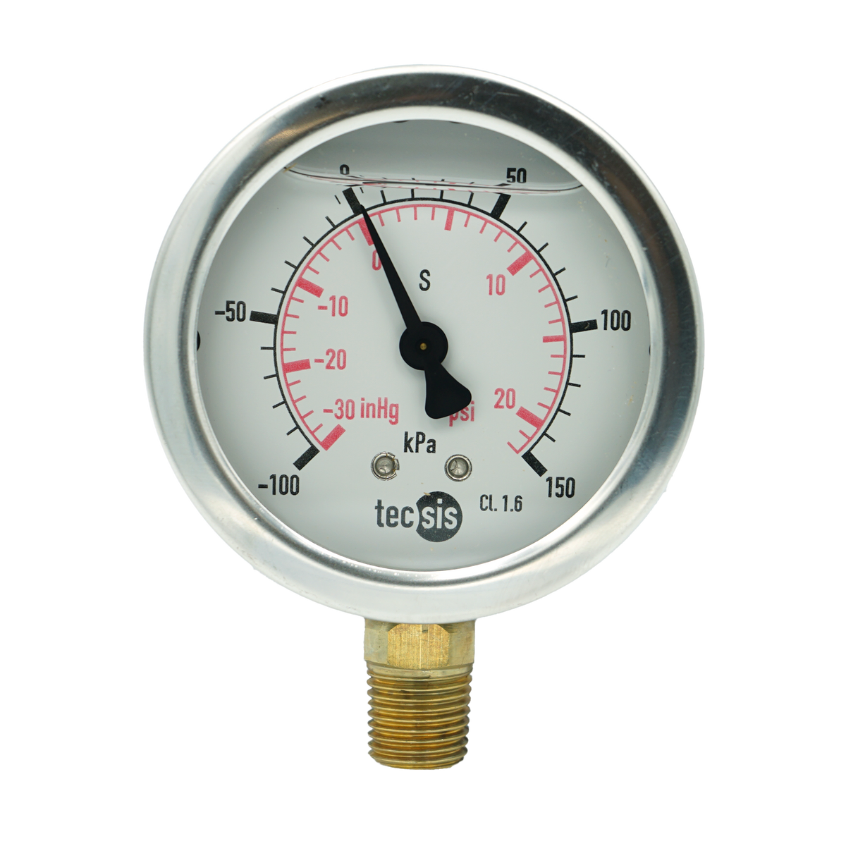 P1454 63mm Bottom-Entry Pressure Gauge: Brass Internals, 1/4" BSPT