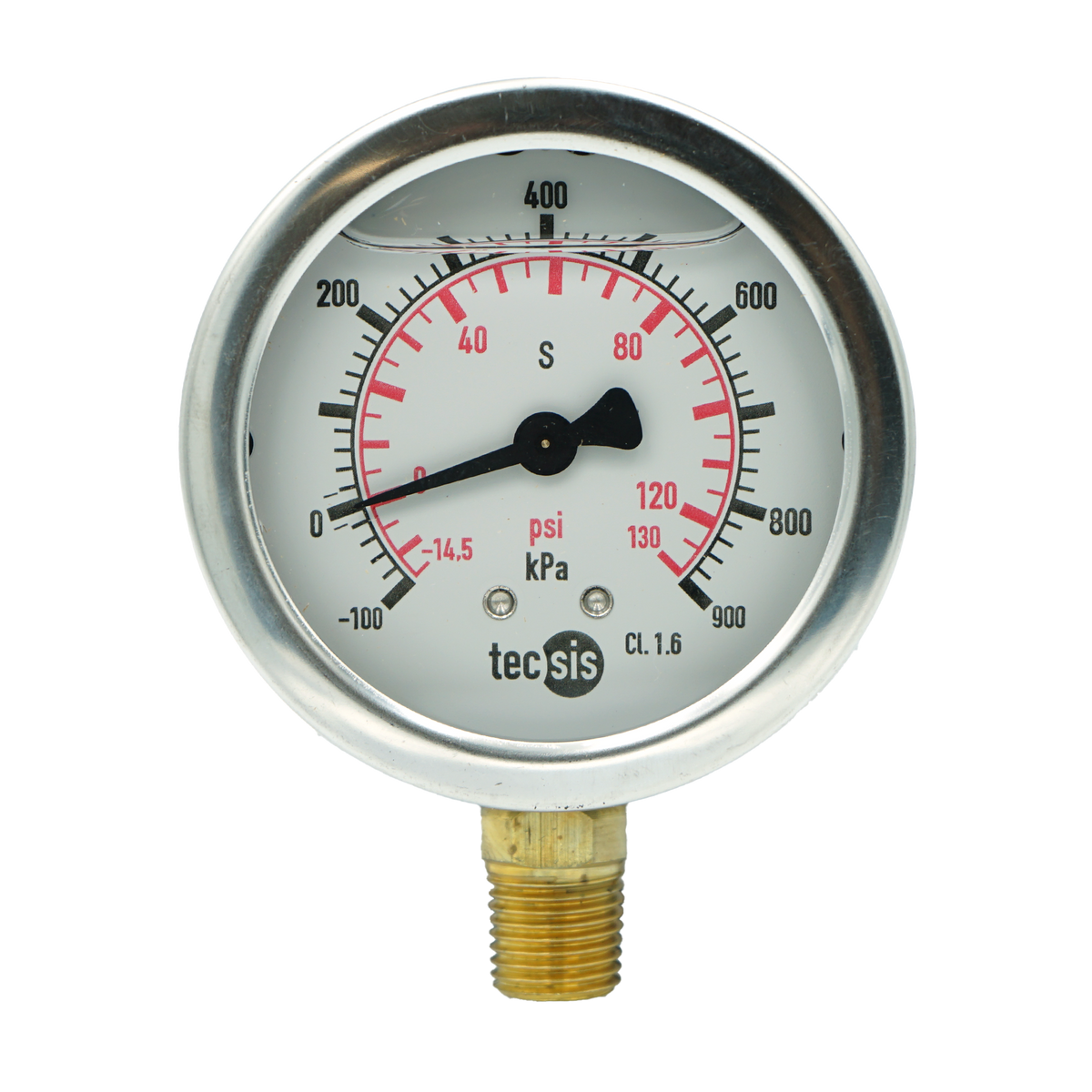 P1454 63mm Bottom-Entry Pressure Gauge: Brass Internals, 1/4" BSPT