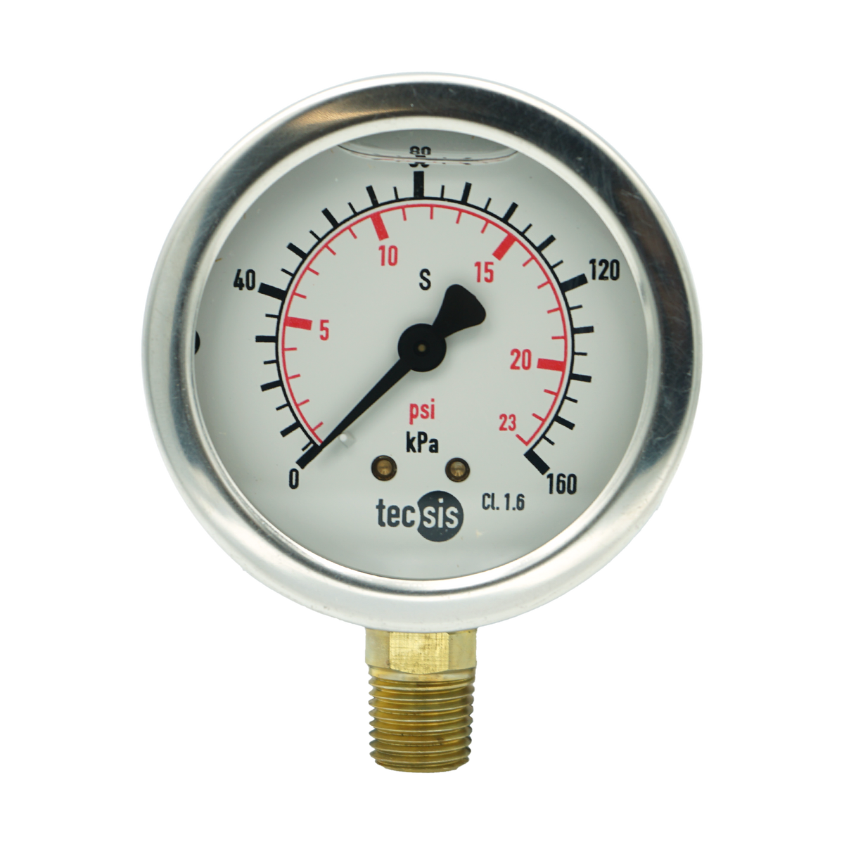 P1454 63mm Bottom-Entry Pressure Gauge: Brass Internals, 1/4" BSPT