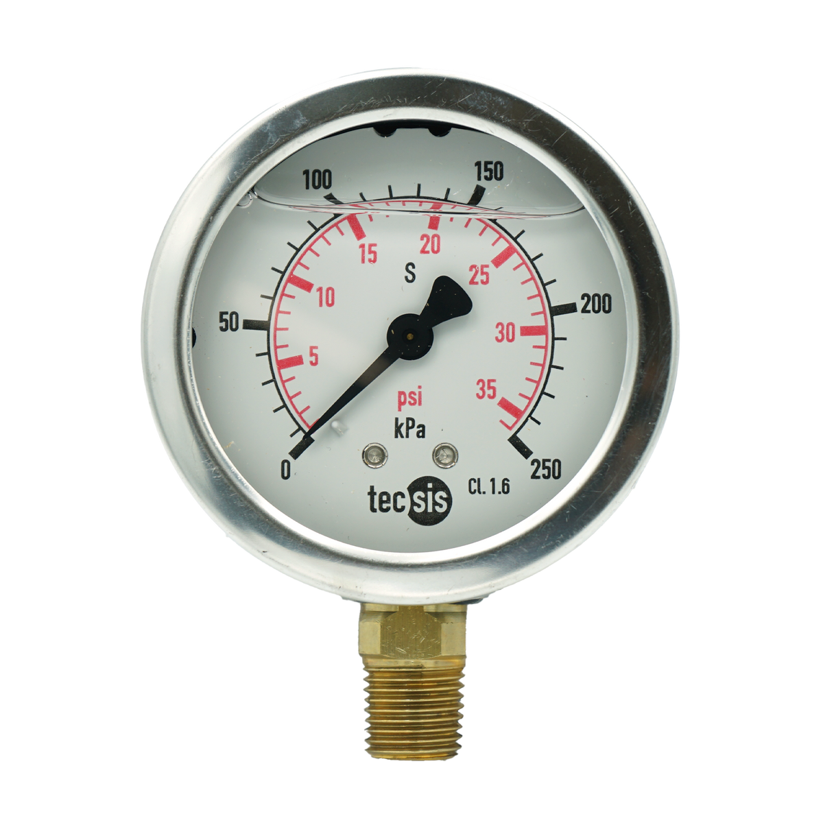 P1454 63mm Bottom-Entry Pressure Gauge: Brass Internals, 1/4" BSPT