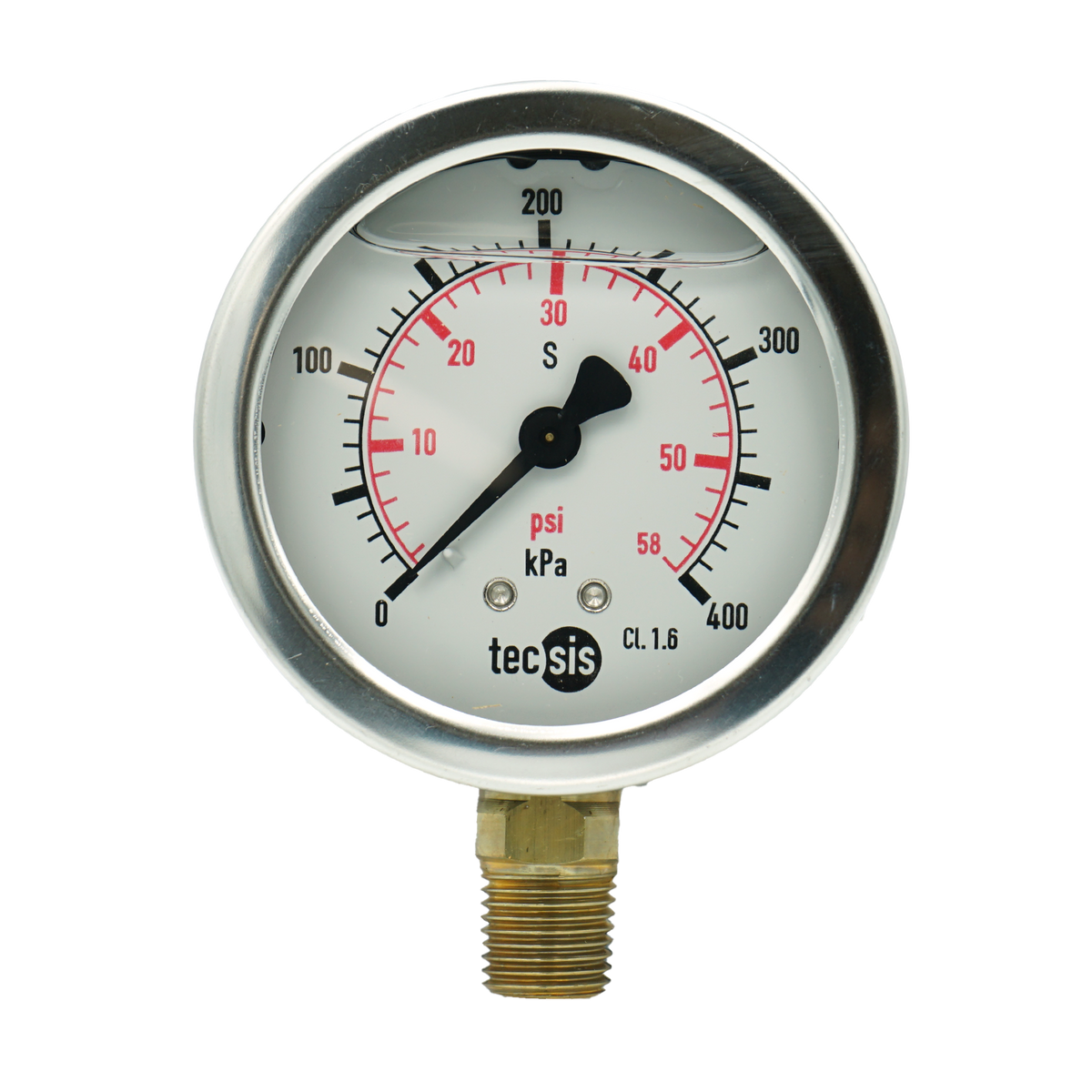 P1454 63mm Bottom-Entry Pressure Gauge: Brass Internals, 1/4" BSPT