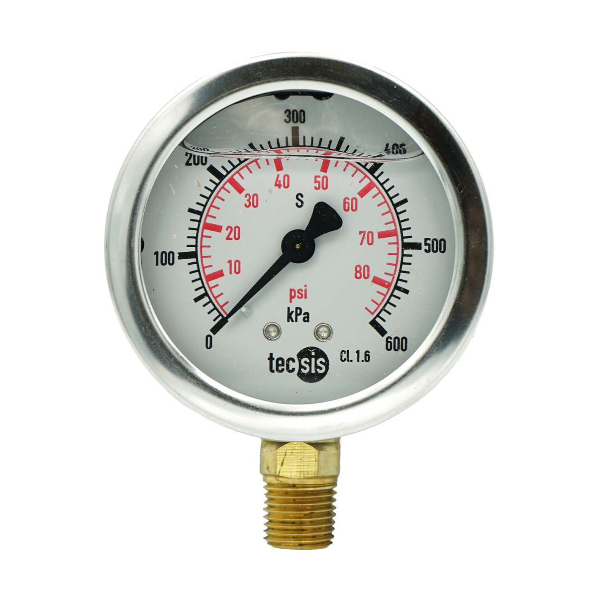 P1454 63mm Bottom-Entry Pressure Gauge: Brass Internals, 1/4" BSPT