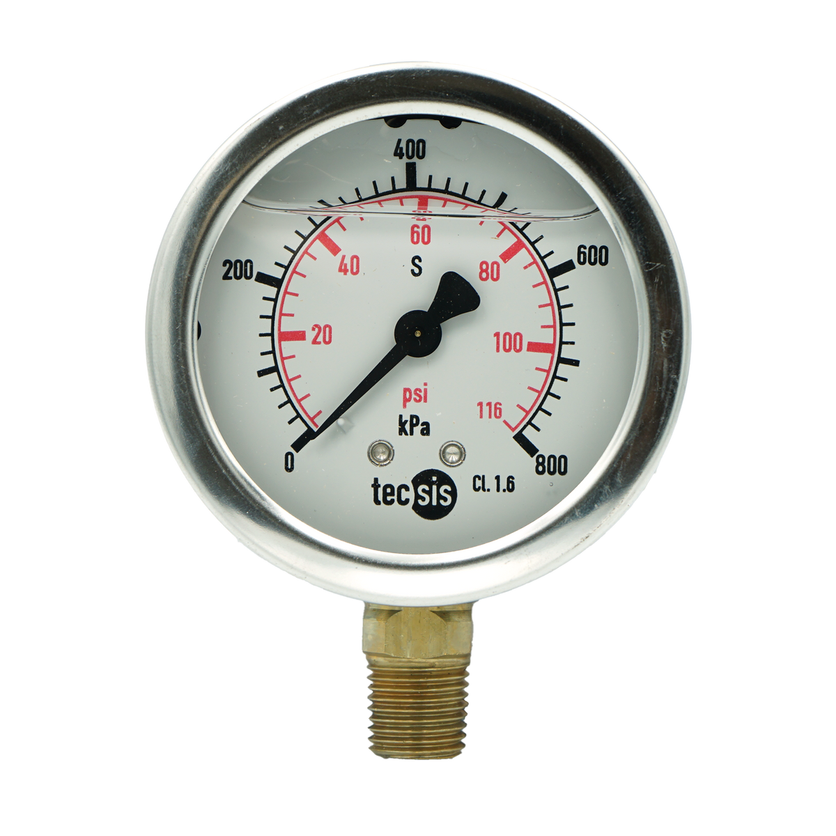 P1454 63mm Bottom-Entry Pressure Gauge: Brass Internals, 1/4" BSPT