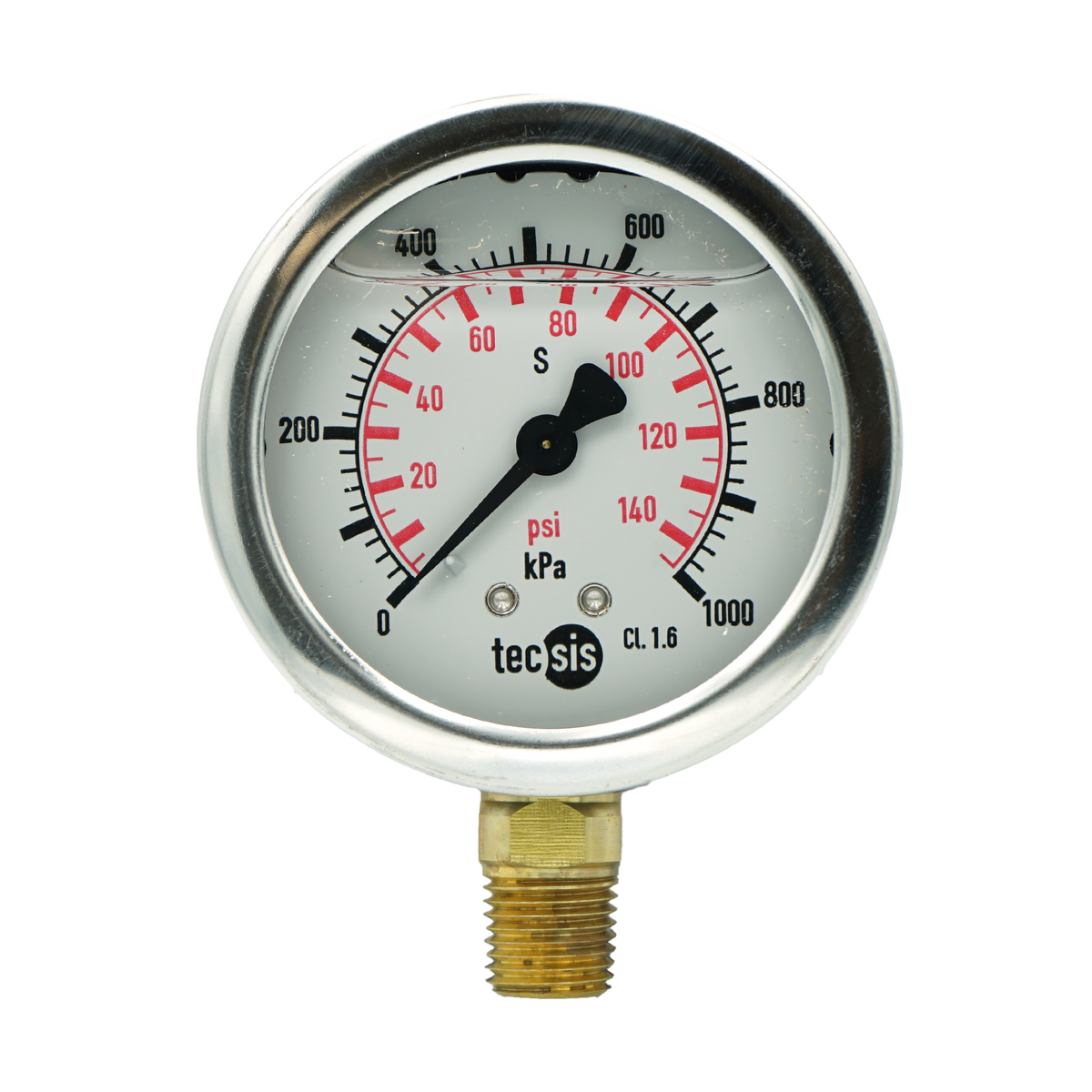 P1454 63mm Bottom-Entry Pressure Gauge: Brass Internals, 1/4" BSPT