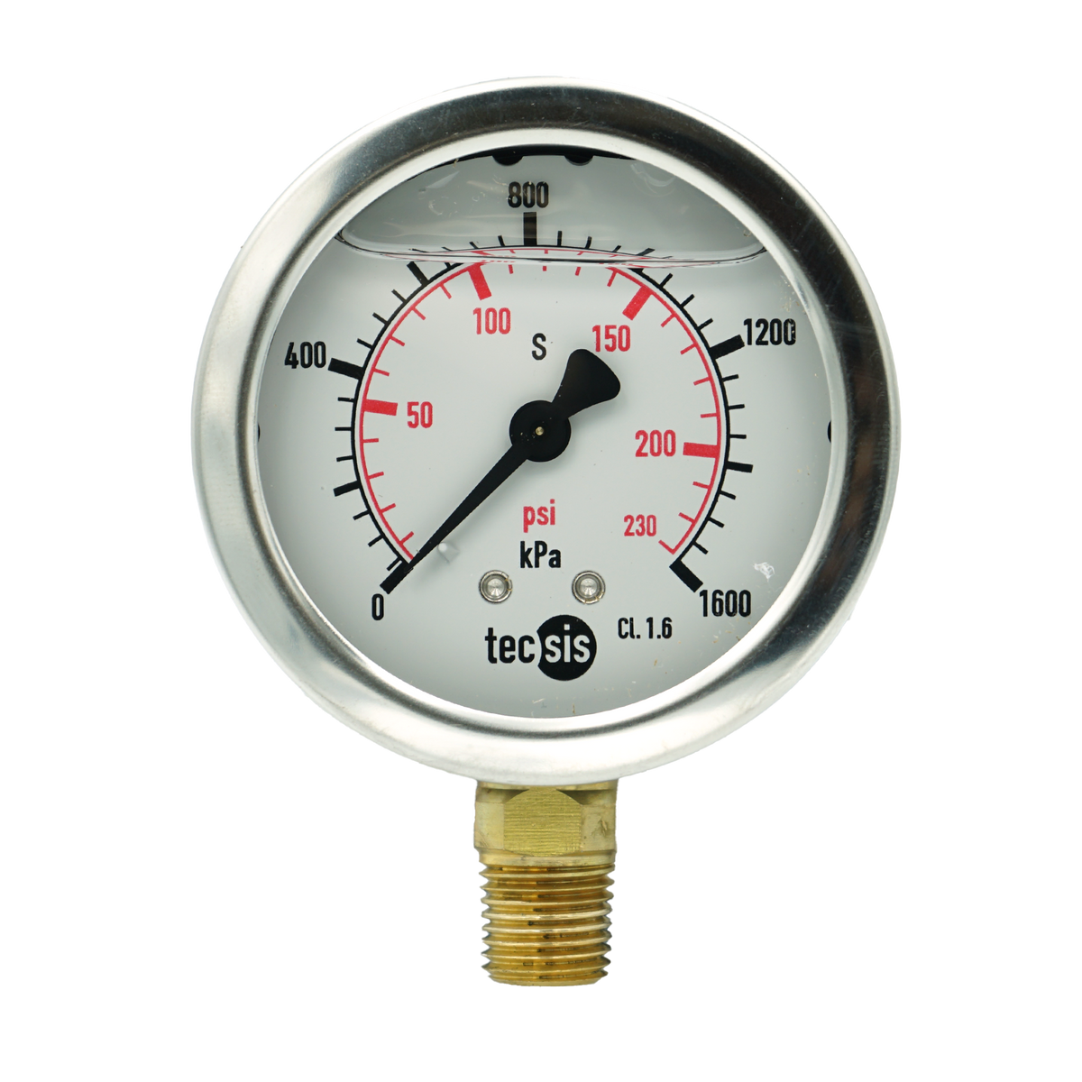 P1454 63mm Bottom-Entry Pressure Gauge: Brass Internals, 1/4" BSPT