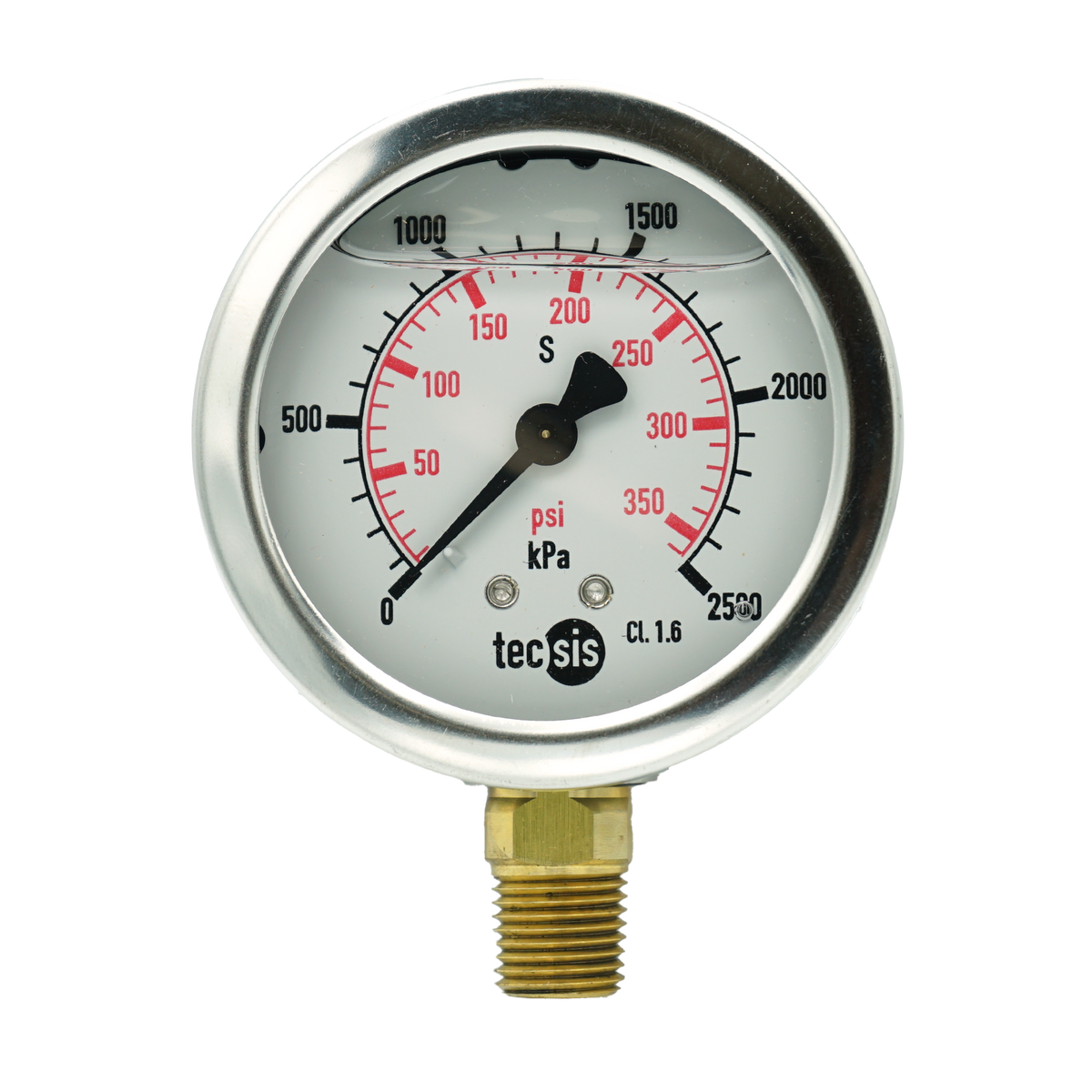 P1454 63mm Bottom-Entry Pressure Gauge: Brass Internals, 1/4" BSPT