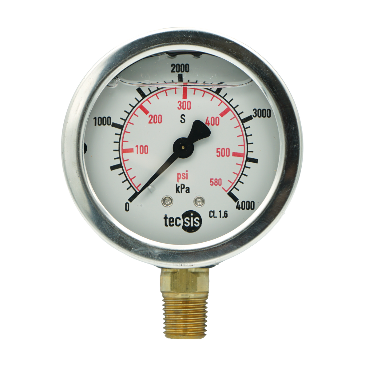 P1454 63mm Bottom-Entry Pressure Gauge: Brass Internals, 1/4" BSPT
