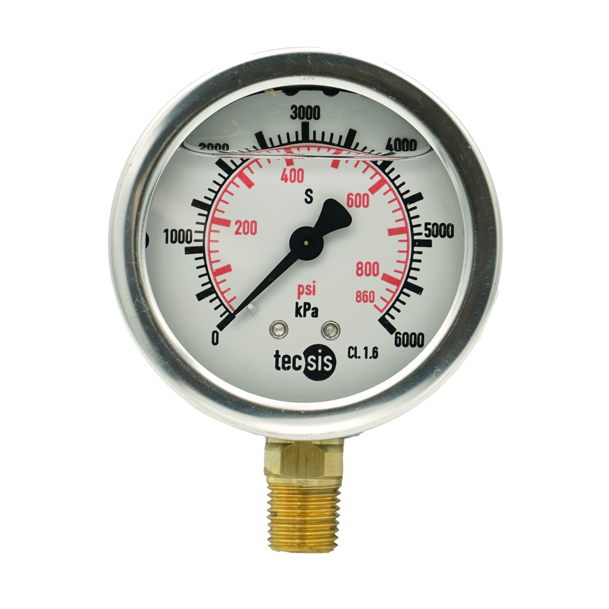 P1454 63mm Bottom-Entry Pressure Gauge: Brass Internals, 1/4" BSPT