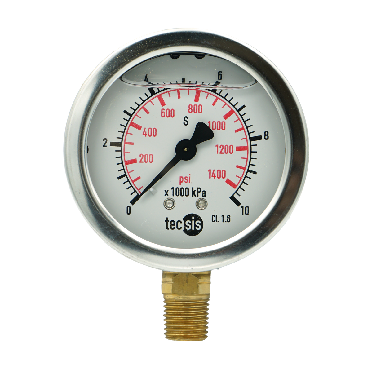 P1454 63mm Bottom-Entry Pressure Gauge: Brass Internals, 1/4" BSPT