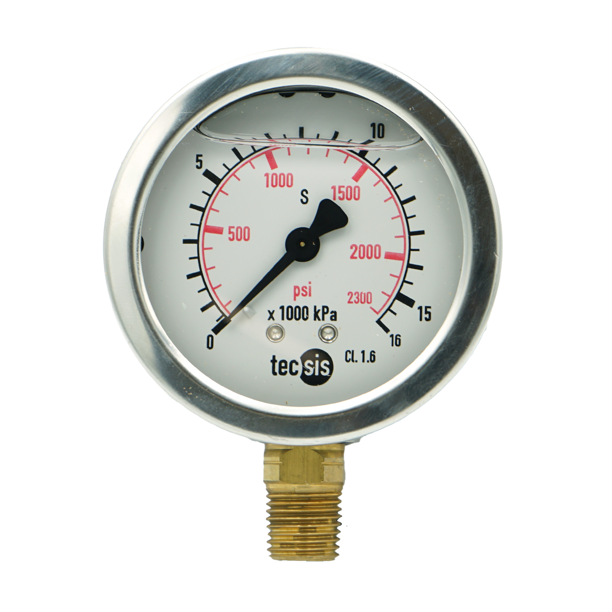 P1454 63mm Bottom-Entry Pressure Gauge: Brass Internals, 1/4" BSPT