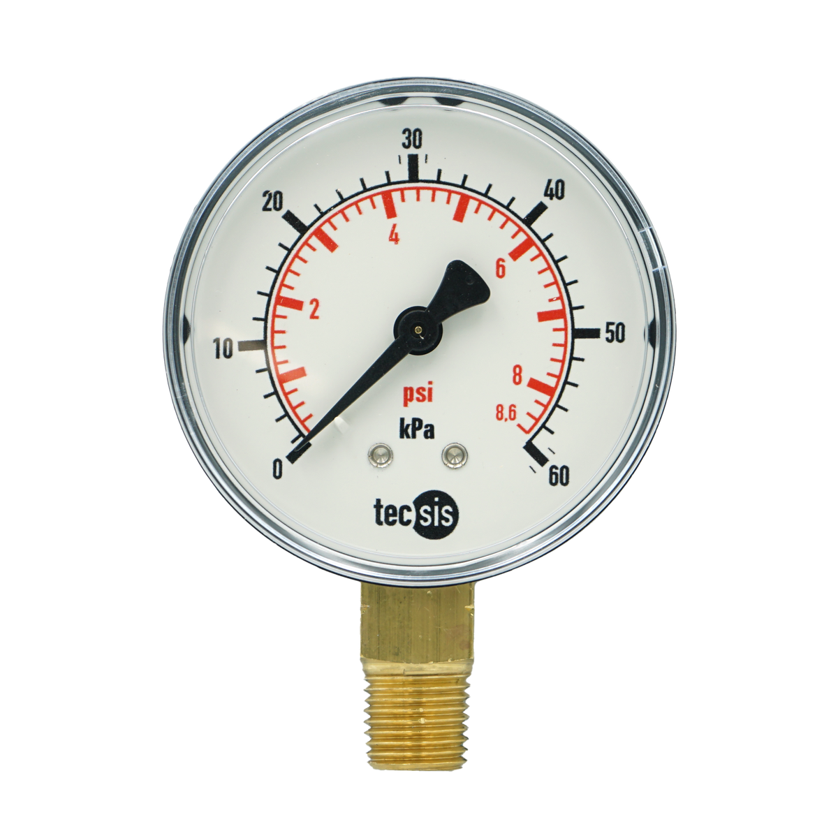 P1430 63mm Bottom-Entry Pressure Gauge: Brass Internals, 1/4" BSPT
