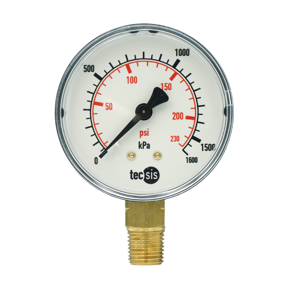 P1430 63mm Bottom-Entry Pressure Gauge: Brass Internals, 1/4" BSPT