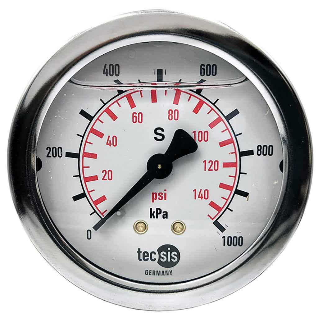 P1453 63mm Rear-Entry Pressure Gauge: Brass Internals, 1/4" BSPT or G1/4" BSPP