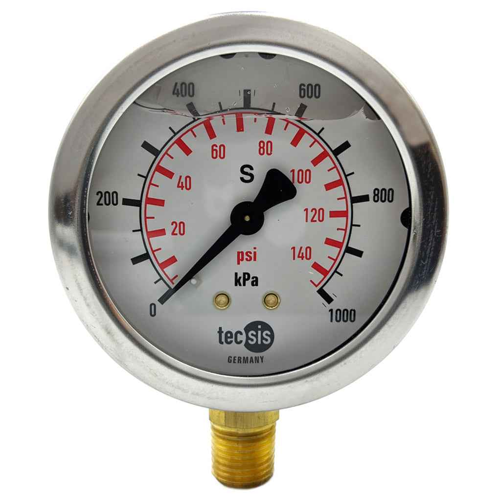 P1454 63mm Bottom-Entry Pressure Gauge: Brass Internals, 1/4" BSPT