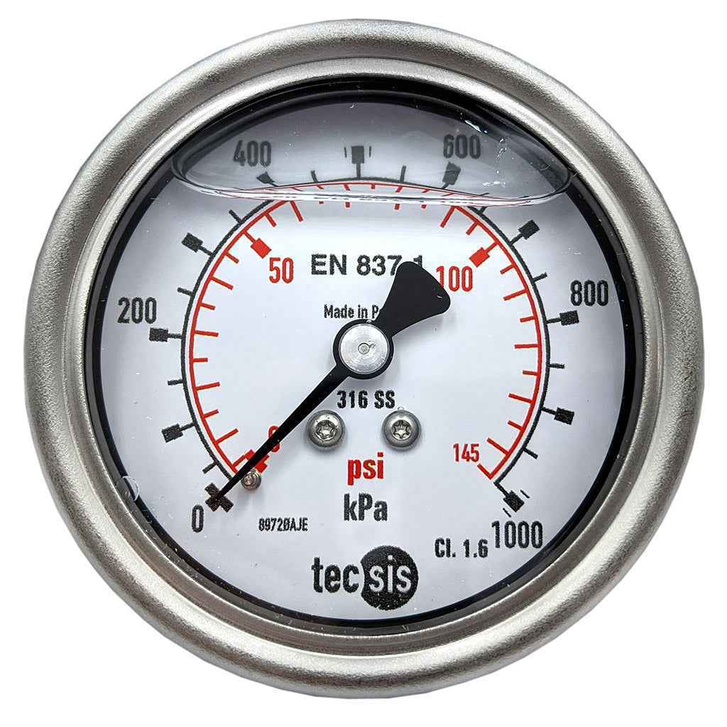 P2033 63mm Rear-Entry Pressure Gauge: All Stainless Steel, 1/4" BSPT, 0 ... 1600 kPa (CLEARANCE) (Copy)